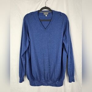 Thomas Dean Extra Fine Merino Wool Blue V-Neck Men's Pullover Sweater sz XXL